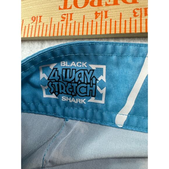 Maui & Sons Men Board Shorts Blue with Palm Trees Black Shark 4 Way Stretch 38 - Picture 10 of 14